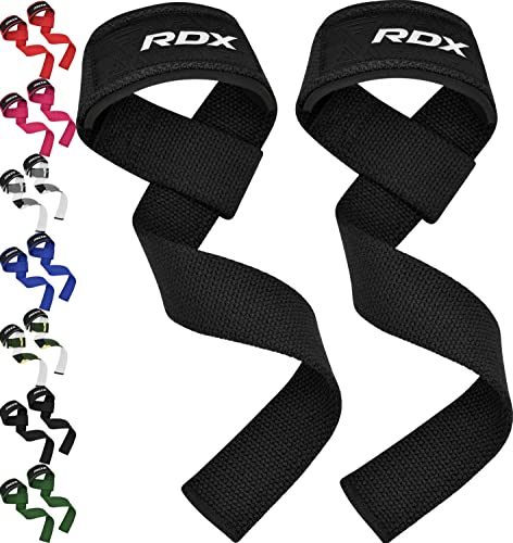 RDX Lifting Straps for Weightlifting –100% Cotton Heavy Duty Gym Wrist Strap with 5MM Neoprene Padding, 60CM Anti-Slip Hand Grip Wraps for Deadlifts Powerlifting Workouts Strength Training, Men Women - color: Black