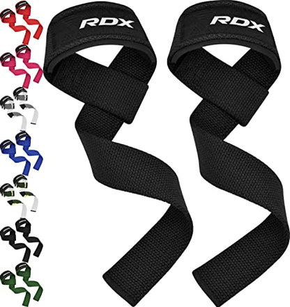 RDX Lifting Straps for Weightlifting –100% Cotton Heavy Duty Gym Wrist Strap with 5MM Neoprene Padding, 60CM Anti-Slip Hand Grip Wraps for Deadlifts Powerlifting Workouts Strength Training, Men Women - color: Black