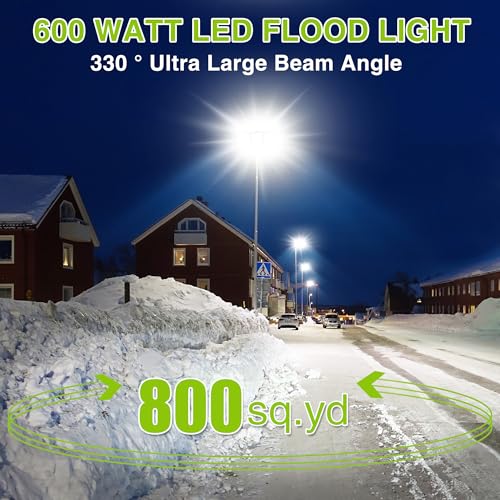 STASUN 3 Pack LED Flood Lights Outdoor(Black+Gray), 600W 60000lm 6000K Daylight White IP66 Waterproof, Commercial Parking Lot Lights, 3 Heads for Yard Street Stadium Outdoor Area Floodlight Bright