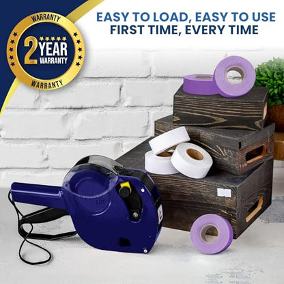 Perco Price Gun 1-Line Kit with 2 White 4 Purple Rolls, Clip & Ink Rollers - color: Purple