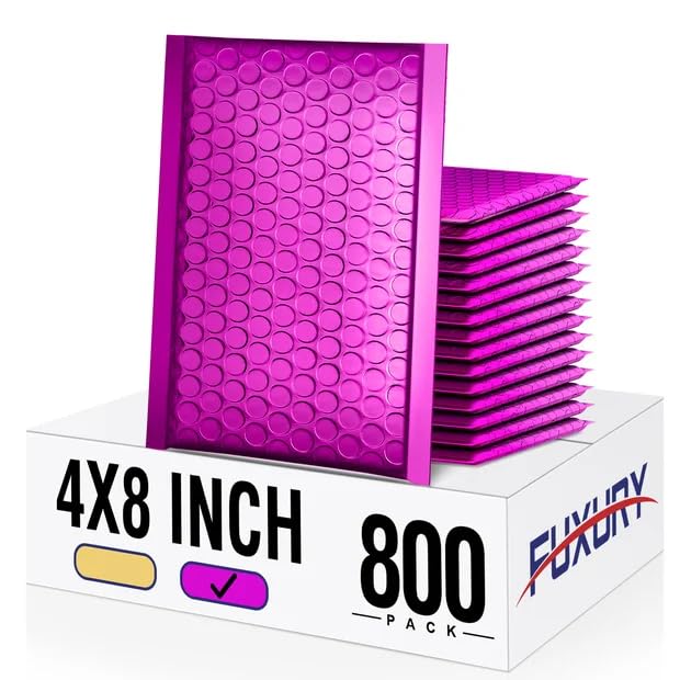 Fuxury Foil Bubble Mailers 4x8" 800 Pack Padded Envelopes Usable Size 4x7" - color: Purple, size: 4x8" 800PC