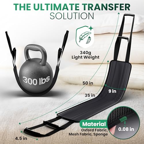 Transfer Sling 300lbs Transfer Belt for Elderly Gait Belts for Seniors Heavy Duty Patient Lift Belt Mobility Standing Lifting Aid for Disabled Elderly Injured Safely Move from Bed Wheelchair