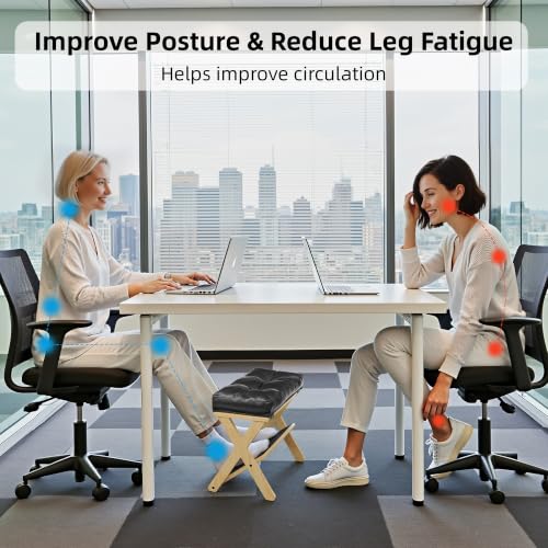 Foot Rest Under Desk at Work, Solid Wood Double Step Footrest - color: Natural Wood