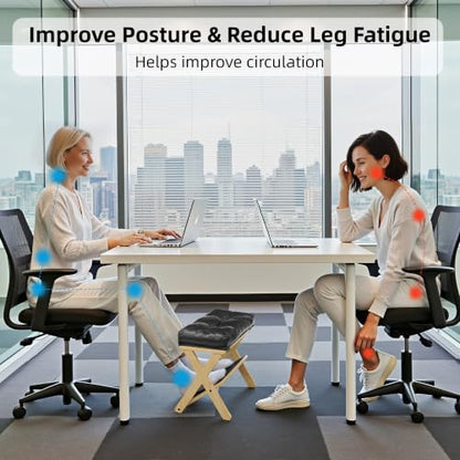 Foot Rest Under Desk at Work, Solid Wood Double Step Footrest - color: Natural Wood