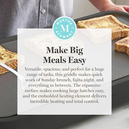 Martha Stewart 12"x 22" XL Electric Griddle, Ceramic Nonstick Flat Top - color: Caviar Gray