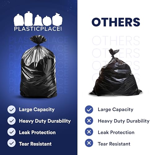Plasticplace 56 gallon Trash Bags │ 1.5 Mil │ Black Heavy Duty Garbage Can Liners │ 38” x 58” | 50 Count (Pack of 1) - color: Black, size: 50 Count (Pack of 1)