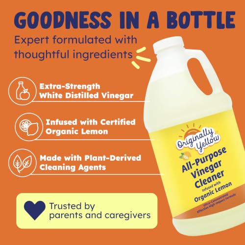Originally Yellow Lemon Vinegar For Cleaning Purpose | USA Made All Purpose Cleaner | Use as a Floor, Glass, Kitchen, & Bathroom Cleaner | Plant Derived Vinegar Half Gallon | 64 Oz - size: 64 Fl Oz (Pack of 1)