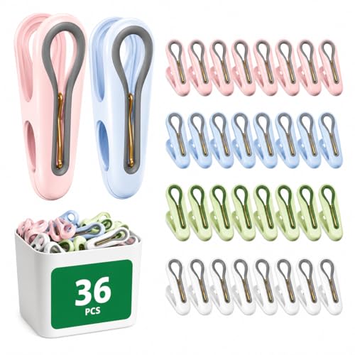 Clothes Pins, 36 Pack 2.5 Inch Plastic Clothespins with Storage Basket - color: Multicolor