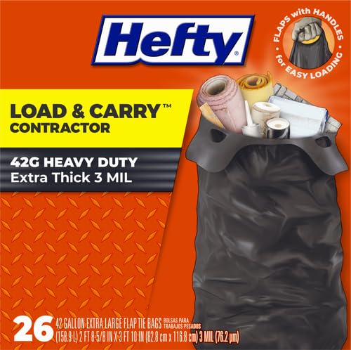 Hefty Heavy Duty Trash Bags, Large | 42 Gallon | For Contractors | 26 Count, Pack of 2 - size: 26 Count (Pack of 2)