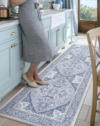 DEXI Kitchen Floor Mats Cushioned Anti Fatigue Runner Rug, Light Blue - color: Light Blue, size: 107"L x 24"W x 0.4"Th