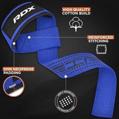 RDX Lifting Straps for Weightlifting –100% Cotton Heavy Duty Gym Wrist Strap with 5MM Neoprene Padding, 60CM Anti-Slip Hand Grip Wraps for Deadlifts Powerlifting Workouts Strength Training, Men Women - color: Dotted Blue
