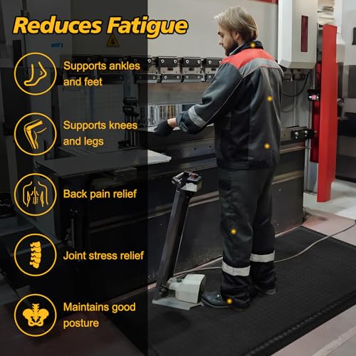 Nisorpa Anti Fatigue Mats Industrial 3' x 6' Ergonomic Standing Mat 15/16" Extra Thick Heavy Duty Commercial Diamond Plate Support Shop Floor Mat for Leg & Back Pain, Black - size: 3' x 6'
