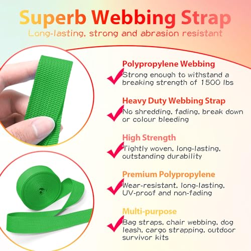Polypropylene Webbing 1 Inch 1.5 Inch Nylon Webbing Straps Poly Strapping - color: Green, size: 1.5 inch x 10 yards