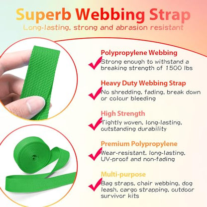 Polypropylene Webbing 1 Inch 1.5 Inch Nylon Webbing Straps Poly Strapping - color: Green, size: 1.5 inch x 10 yards