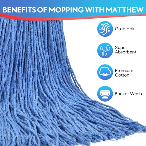Matthew Cleaning 16oz 12Pack Cotton Floor Mop,Cotton Looped-Open String Heavy Duty String Refills, Universal Headband Blend Material,Mop Head Replacement for Home, Industrial and Commercial Use(Blue) - color: Blue, size: 16oz 12 Pack
