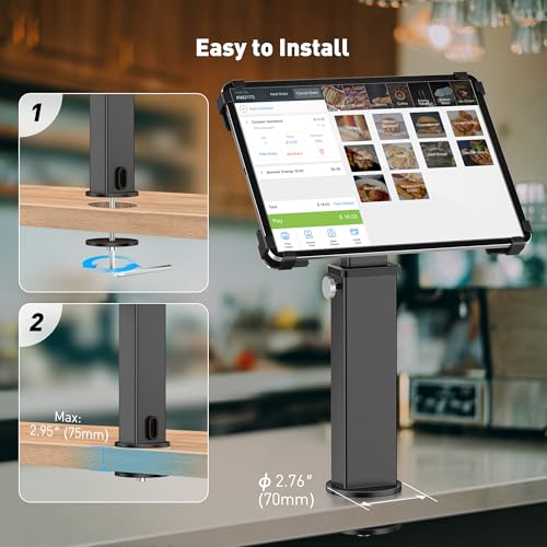 AboveTEK iPad Desk Grommet Mount, Adjustable Tablet Desk Mount with 360° Rotation & 180° Tilt, Fits 9.7"-13" Tablets, Anti-Theft iPad Stand, Heavy-Duty Aluminum Tablet Stand, Perfect for Work - color: Black