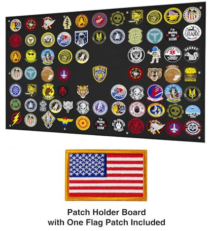 Tactical Patch Display Holder Panel Board for Military Army Morale Hook and Loop Emblems, 43 Inches x 27.5 Inches, with 1 US Flag Patch Included - color: Patch Board, Black - Large