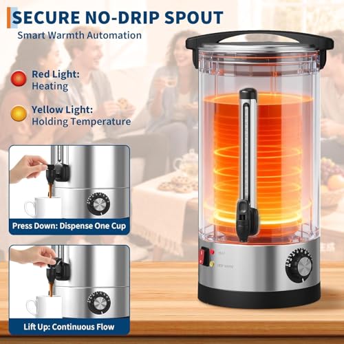 70 Cup Commercial Coffee Urn,10l / 2.6Gal Double Wall Insulation Coffee Dispenser,Stainless Steel Large Hot Beverage & Water Dispenser with Automatic Temperature Control for Buffets - color: Silver, size: 70 Cups/10L