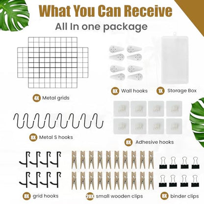 CIKLCIX Wire Wall Grid Panel Set of 4, Photo Display Board & Memo Board - color: Black, size: 4 Pack