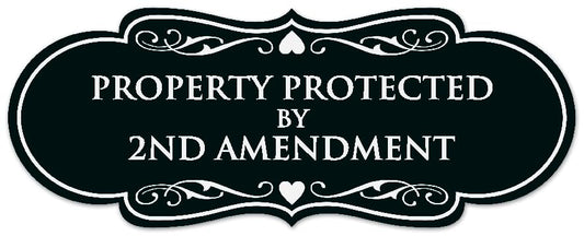 Signs ByLITA Designer Property Protected by 2nd Amendment Sign - Easy Installation | Durable Wall or Door Sign (Black) - Small - color: Black, size: Small (2" x 5")