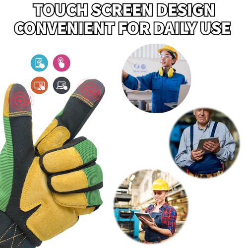 Cowhide Work Gloves, Mechanic Glove Men, Medium, Green+Yellow - color: Green+yellow, size: Medium