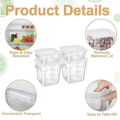 Barydat 4 Pcs Square Food Storage Containers with Lids 2qt & 4qt, White - color: White