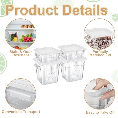 Barydat 4 Pcs Square Food Storage Containers with Lids 2qt & 4qt, White - color: White