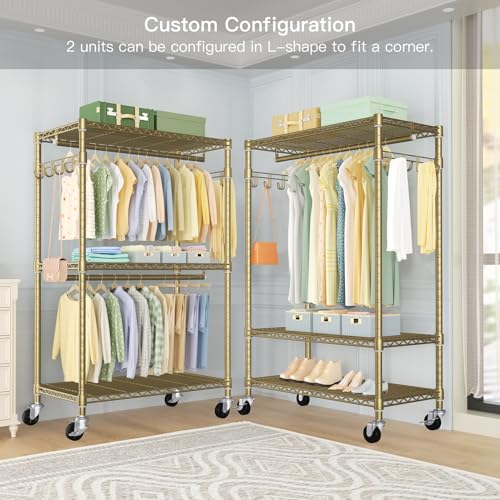 FUTASSI P1 Rolling Clothes Rack, Metal Garment Closet Organizer with Wheels - color: Gold, size: P1