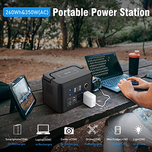 350W Portable Power Station, 260Wh Lithium Solar Generator for Camping - color: Black