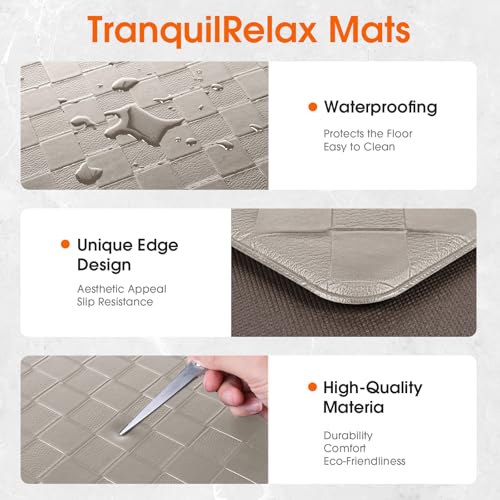 TranquilRelax Kitchen Mats, Cushioned Mats with Extra-Long Runner, Taupe - color: Taupe, size: 2-Piece | 30"+71" | Standard