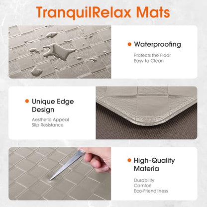 TranquilRelax Kitchen Mats, Cushioned Mats with Extra-Long Runner, Taupe - color: Taupe, size: 2-Piece | 30"+71" | Standard