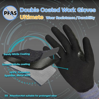 Schwer A9 Cut Resistant Work Gloves, 3/4 Double-Dipped Coating, PM3202, XL - size: X-Large