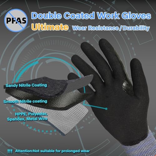 Schwer A9 Cut Resistant Work Gloves, 3/4 Double-Dipped Coating, PM3202, M - size: Medium