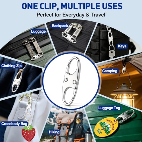 AgePlace 6 Pack Zipper Clips Anti Theft, Double Opening Zipper Lock for Backpacks & Luggage, Zinc Alloy Zipper Pull Replacement, Small Carabiner Clip for Purses, Crossbody Bags & Travel Essentials - color: Silver