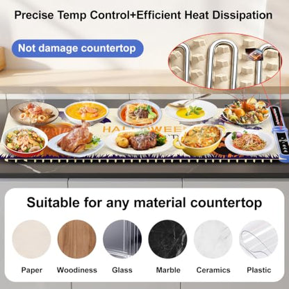 Extra Large Warming Mat for Food 40”X15” Silicone Portable Halloween Style - size: Halloween Pattern-XXL