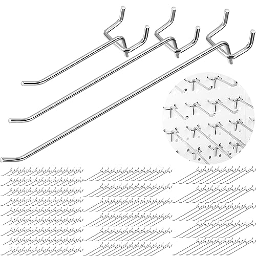 Hicarer 200 Pcs Stainless Steel Pegboard Hooks Multiple Sizes Fit 1/4" or 1/8" Pegboard Ideal for Garage Tool Organization, Wall Storage(4 Inch, 6 Inch, 8 Inch) - size: 4 Inch, 6 Inch, 8 Inch