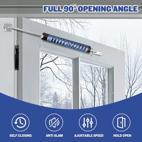 SOPHIA Screen Door Closer, Storm Door Closer Heavy Duty with Hold Open, Pneumatic Door Closers for Home with Adjustable Speed & Quiet Close, Door Frame Mount (Push Side), Full 90 Degree, Brown - color: Brown