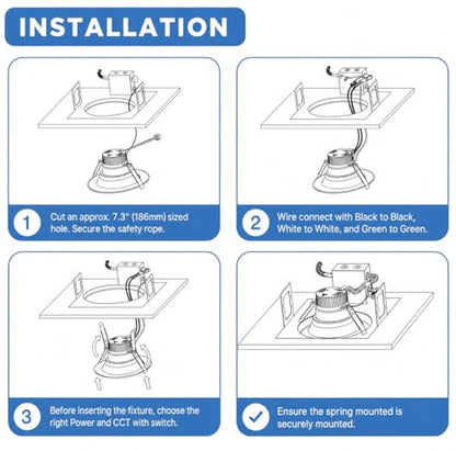 6 inch Commercial Canless LED Downlight, Wattage Adjustable 10/15/22W, 0-10V Dimmable Recessed Ceiling Light Fixture, 5 CCT 2700K-5000K, 120-277V IC Rated UL & Energy Star (1 Pack)