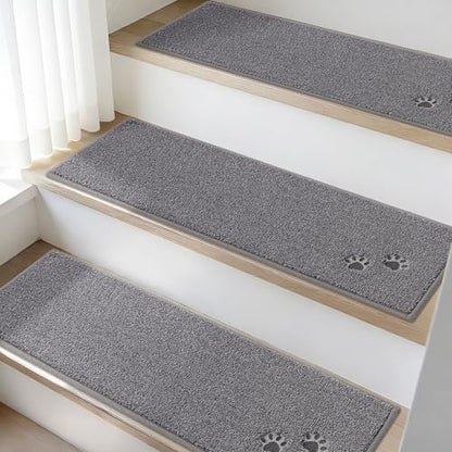 BEQHAUSE Stair Treads Non Slip for Wooden Steps 28" x 9", 4pcs, Grey - color: Grey - Dog Paws, size: 28 in X 9 in (4 Pieces)