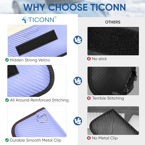 TICONN 2PK Faraday Bag for Car Key Fob, Anti-Theft NFC RFID Blocking Pouch - color: Blue, size: Large