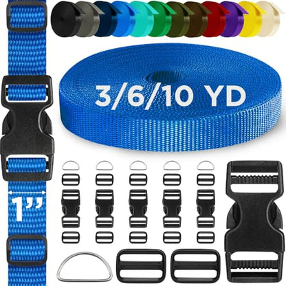 TECEUM 1" Nylon Strap Kit with Buckles, Simple Blue 6 yards Repair Set - color: Simple Blue, size: 1" - 6 yards, style: 6 Buckle - 12 Slides - 6 D-rind