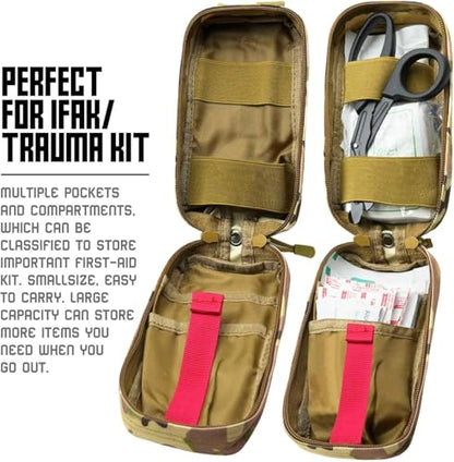 Ifak Med Trauma Kit, Molle Tactical Emergency First Aid Kit,Red Military Survival Molle EMT Medical Kit Refill Supplies Fot Duty Belt - color: RED