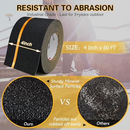 S&X Anti Slip Tape 4in x 60ft Grip Tape for Stairs & Ramps, Reflective - color: Black/Reflective, size: 4" X 60'