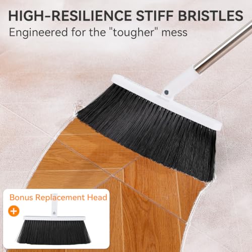 MOPALL Broom with Dustpan Combo Set Collapsible Standing Inc 2 Broom Heads - color: White