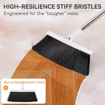MOPALL Broom with Dustpan Combo Set Collapsible Standing Inc 2 Broom Heads - color: White