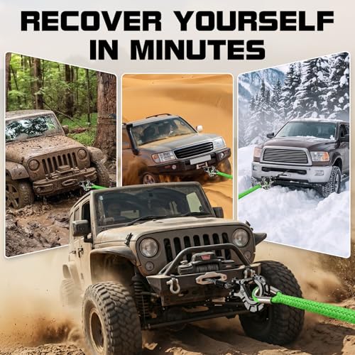 Synthetic Winch Rope Extension - 3/8" x 100ft 27000 lbs Heavy Duty Extension Winch Line Cable Replacement for ATV UTV Off Road Vehicle Jeep Truck - Green - color: Green, size: 3/8 Inch x 100 Feet