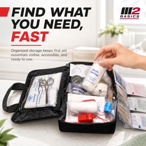 M2 BASICS 300 Piece First Aid Kit w/Durable Bag for Home, Business, Office