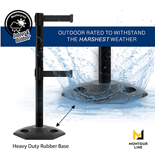 Montour Line MSR630D Retractable Belt Barrier Stanchions, Set of 2 - color: Black with "PLEASE WAIT HERE" White Letters, size: 7.5 ft