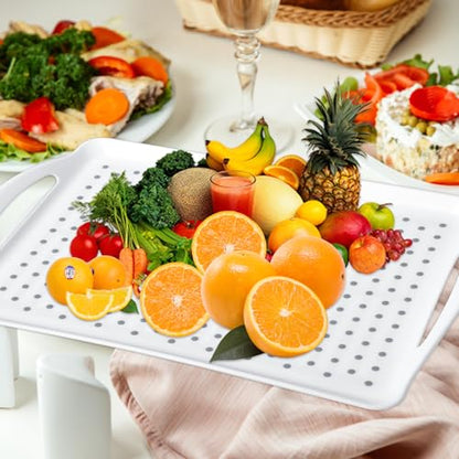 2 Pcs Large Non Slip Serving Tray with Handles, 17.9 x 12.5 Inches - color: White