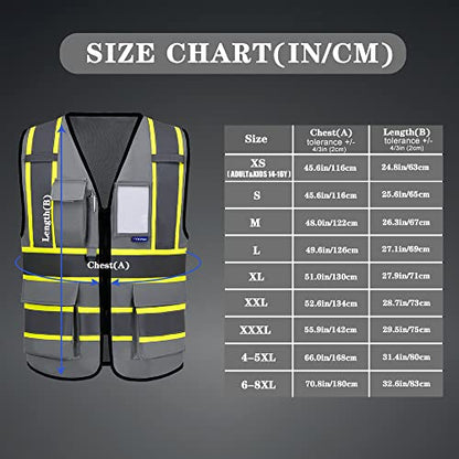 AYKRM Security Vest for Men Women 7 Pockets High Visibility Reflective Safety Vest Front Zipper Meets ANSI/ISEA - color: Grey-manage, size: 8X-Large